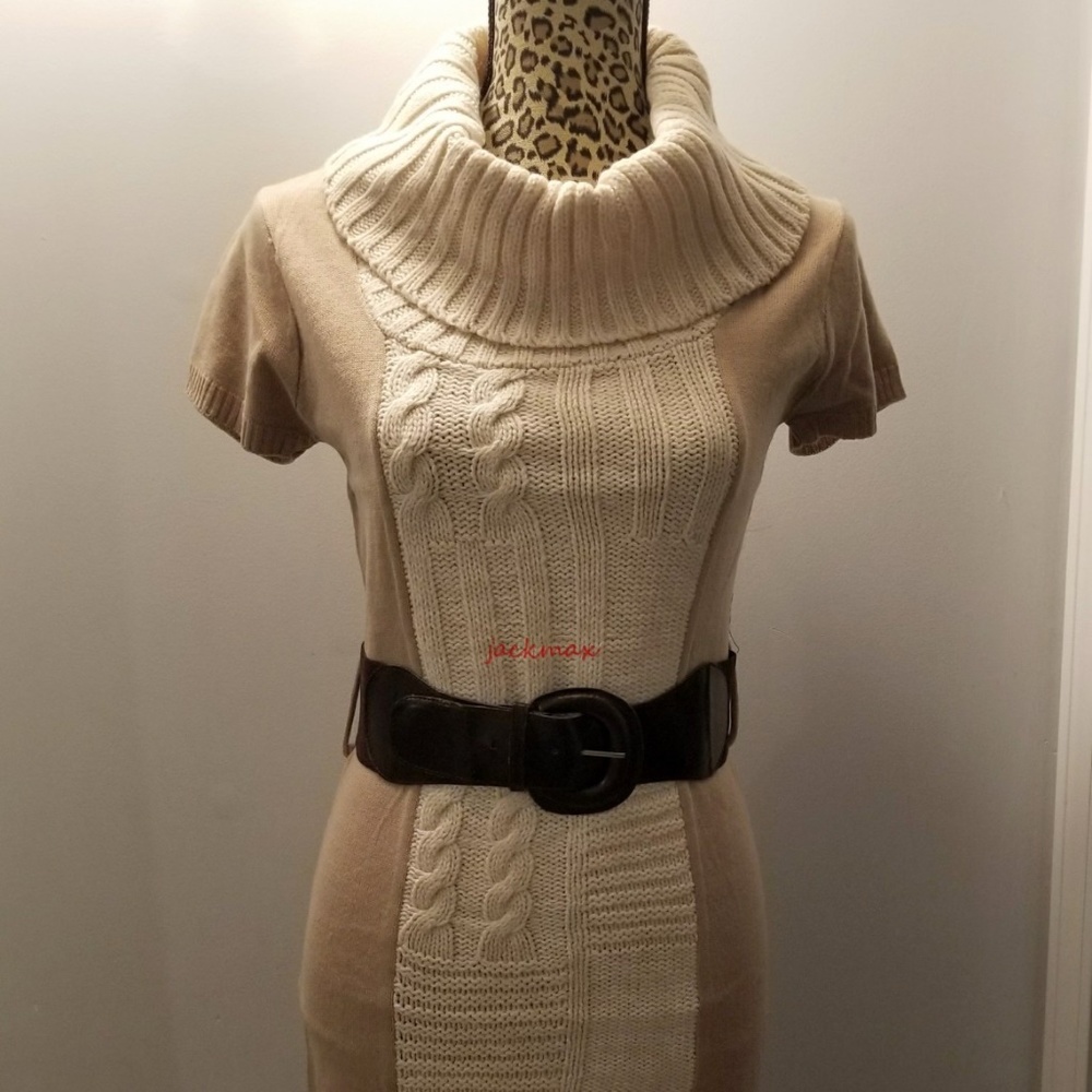 Sweater Dress NWT M L Cable Camel Off-White Belted